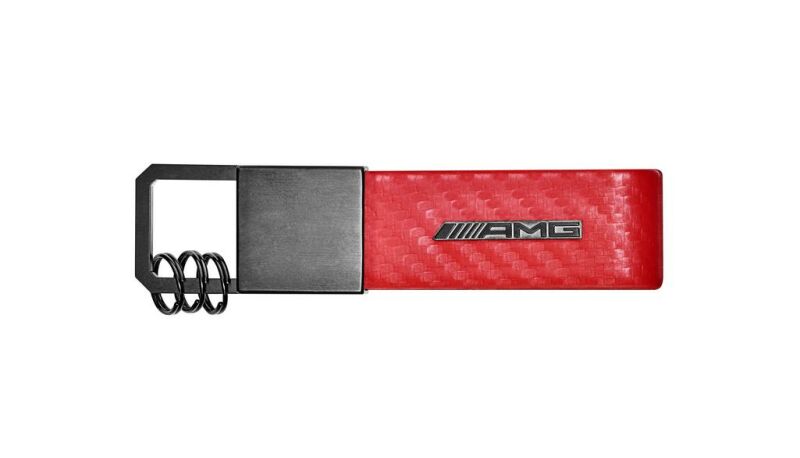 AMG Schlüsselanhänger, Carbon / rot, Carbonleder /  Edelstahl