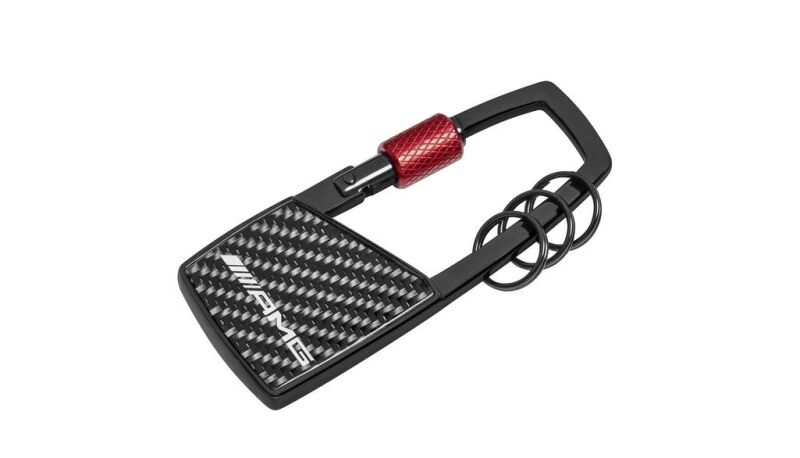 AMG Schlüsselanhänger, Karabiner / schwarz / rot, Edelstahl /  Carbon /  Aluminium