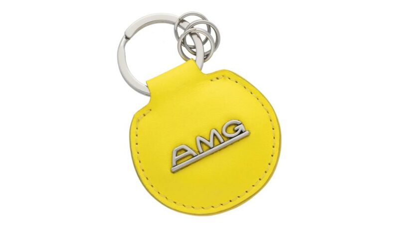 AMG Schlüsselanhänger, Classic / gelb / silberfarben, Rindleder /  Edelstahl
