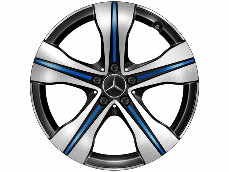 5-Speichen-Rad, Aero, 48,3 cm (19 Zoll), glanzgedreht, mit blauen Elementen / 7,5 J x 19 ET 53,5, schwarz / blau