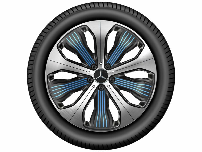 5-Speichen-Rad, mit Zusatzspeichen, 50,8 cm (20 Zoll), glanzgedreht, Aero mit blauen Applikationen / 8,5 J x 20 ET 30, schwarz